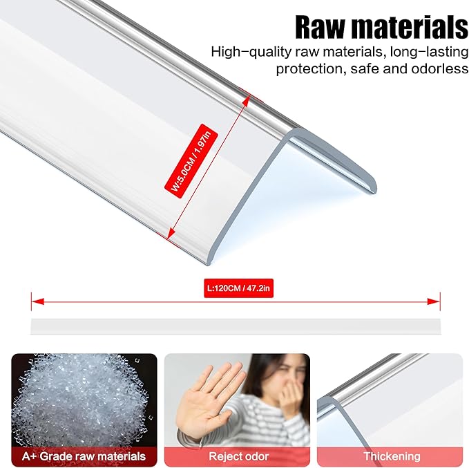 Frychee Wall Corner Protector, Walls Edge Protector, Self-Adhesive Wall Corner Guards, PVC Double Side Edge Protector, Furniture Stairs Guard (Clear, 2pcs x 47.2" L x 1.97" W)