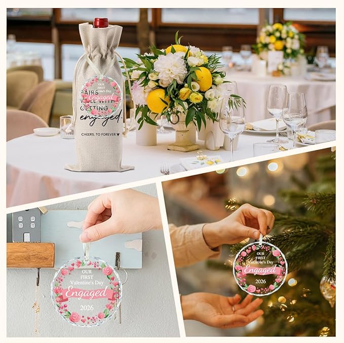 Valentine's Day Engaged Gift Engagement Gifts for Couples Her Engagement Party Decorations Gifts for Women Couple Wine Bag Our First Valentine's Day Engaged Ornament 2026
