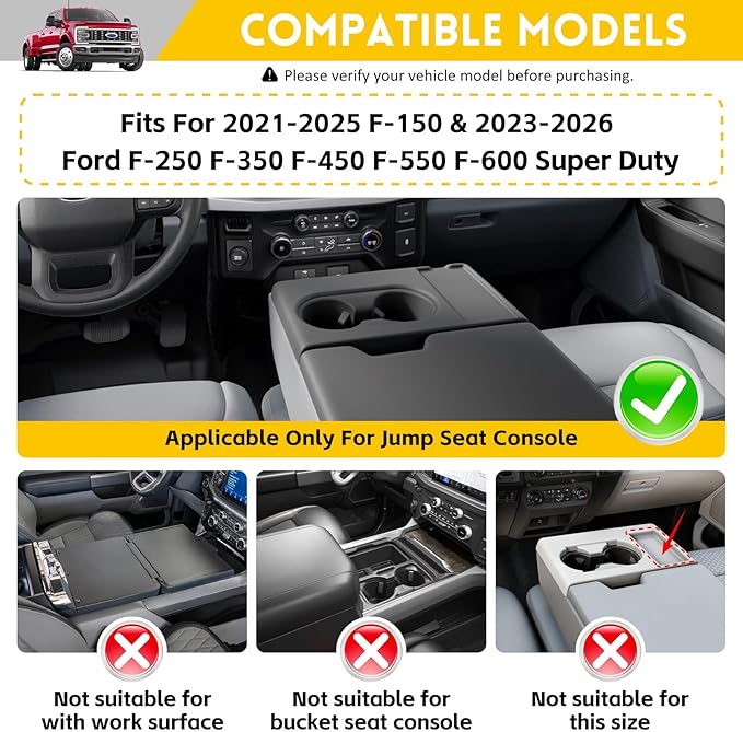 Jump Seat Cup Holder Organizer for 2021-2025 Ford F150 & 2023-2026 Ford F250 F350 F450 F550 F600 Super Duty Center Console Cup Holder Insert Cupholder Coaster Liner Accessories(Jump Seat Only)