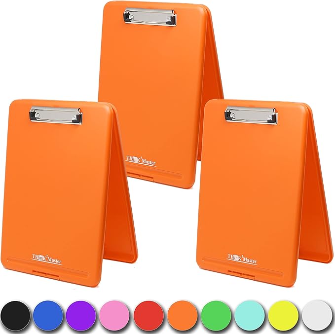 Think2Master [3 Pack] Orange Plastic Storage Clipboard. | 25% Heavier & Sturdier| Heavy Duty and Won’t Flex Like Other Brands (Compare The Weight). Storage Compartment Holds 150 Letter Sized Paper.