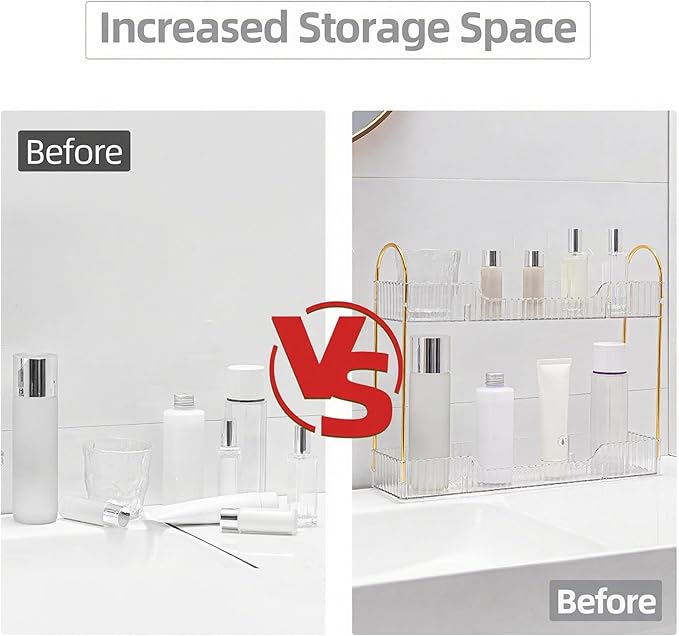 Bathroom Countertop Organizer, 2-Tier Slim Vanity Storage Rack for Bathroom Sink, Narrow Counter Organizer for Toiletries Skincare Perfume with Clear Plastic Trays
