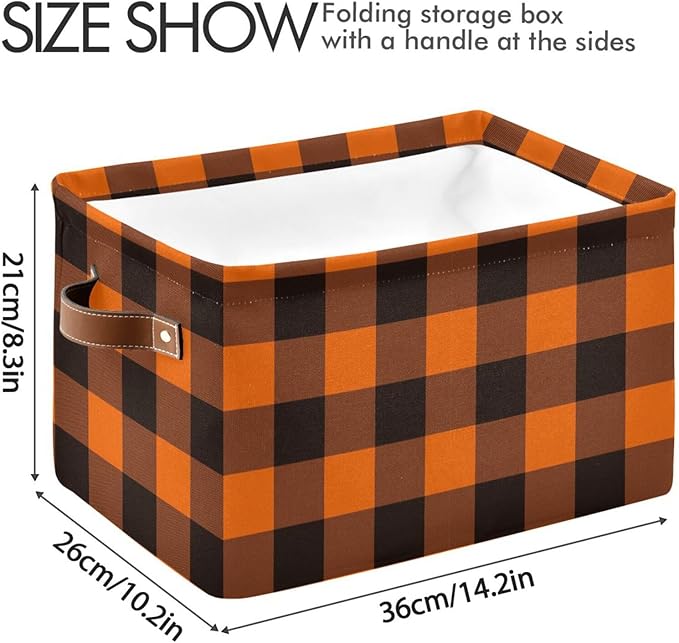 Aslsiy Storage Basket Orange Black Plaid Nursery Bins Baby Box Canvas Clothes Shelf Basket Laundry Hamper Gift Basket for Home Closet 1 Pcs