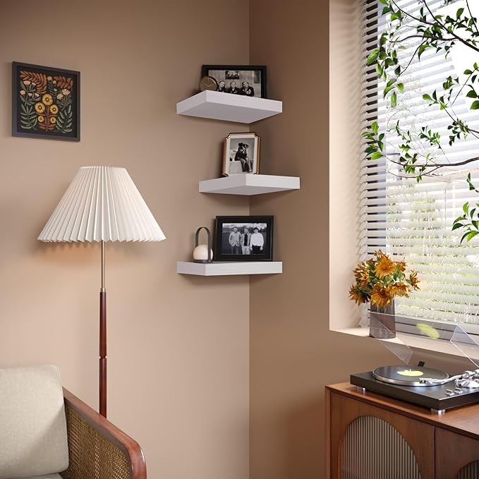 Small Floating Shelves for Wall - 12 x 9 Inch White Shelves for Bedroom, Living Room, Bathroom, Kitchen, Office Decor Set of 3