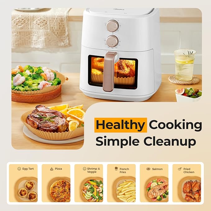 Air Fryer Paper Liners, 205 PCS Non-Stick Disposable Air Fryer Liners, 8-Inch Square Parchment Paper for 5-8 QT Basket, Water-Proof & Oil-Proof Airfryer Liners for Baking, Roasting, Microwave, Oven