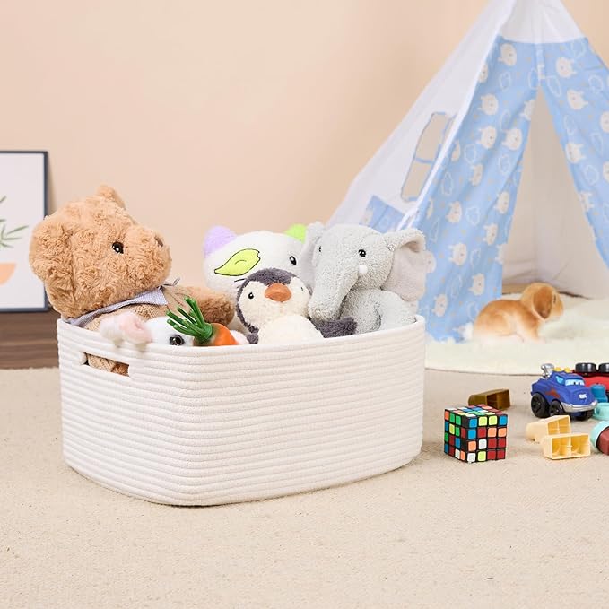 MiniArk Large Storage Baskets for Shelves, Closet Organizers Bins for Clothes Blanket Towels, Baby Nursery, Toy Baskets Box, Woven Rope Baskets, 17 x 13 x 7.5”, 3 Packs Off White