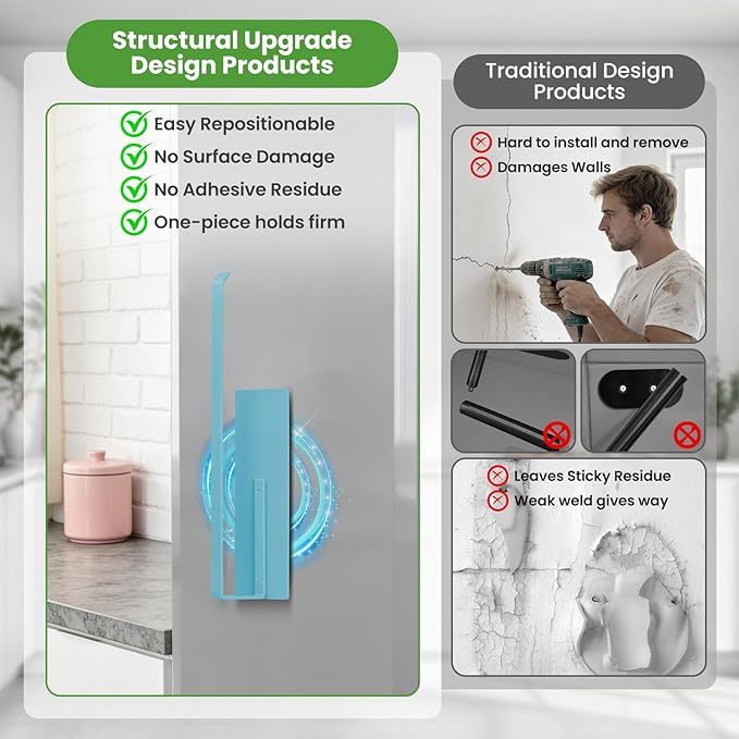 Paper Towel Holder Magnetic, Magnetic Paper Towel Holder for Fridge, Toilet Paper Roll Holder Magnet Towel Rack Wall Mount Shelf Bar for Towels Rolls Bathroom RV Dorm Kitchen Wall Decor, Blue