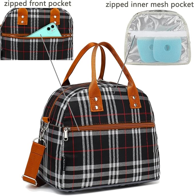 FlowFly Insulated Lunch Bag for Women & Men, Large Reusable Lunch Tote with Shoulder Strap & Handle, Freezable Cooler Bag for Work, Travel & Meal Prep,W&B (W&B)