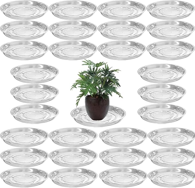 30 Packs 8" Clear Plant Saucers for Indoor Outdoor Use, Heavy Duty Plastic Plant Trays for Planters, Bulk Flower Pot Drip Trays to Catch Water, 4 to 20 Inch, Round Transparent