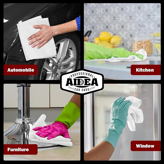 AIDEA Microfiber Cleaning Cloth White 150PK, Microfiber Towels for Cars, Premium Car Cloth, Dusting Cloths Lint Free Cleaning Rags for SUVs, House, Kitchen, Window, Workshops, 12×12"