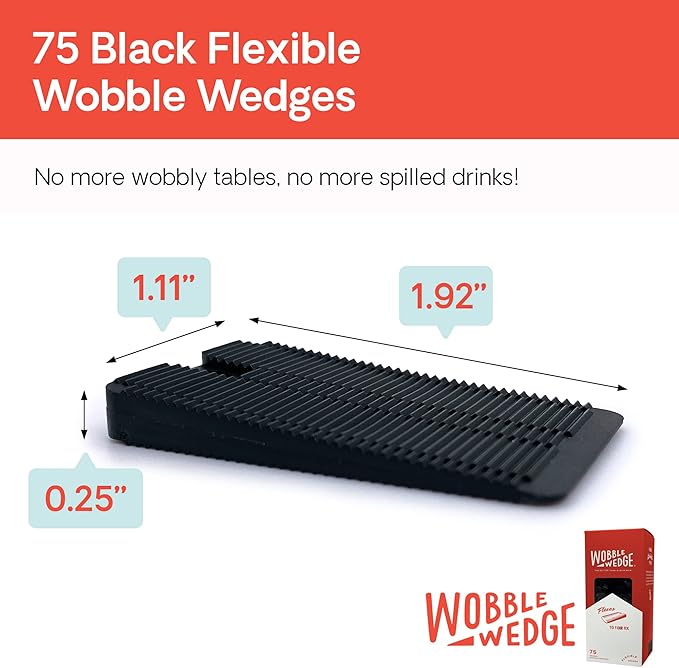 Wobble Wedges Flexible Plastic Shims - Leveling Shims for Home Improvement, Furniture Levelers, Table, and Toilet for Leveling - Made in USA Plastic Wedges Shim for Appliances (Black, 75-Pack)