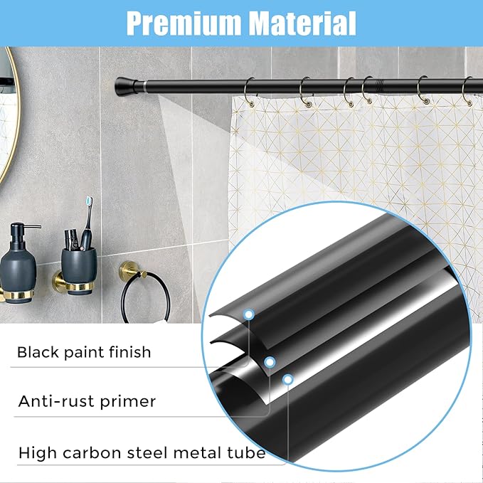 AIZESI Shower Curtain Rod 30-64 Inch Adjustable Curtain Rods Never Rust & Non-Slip, No Drilling, Short Shower Rods Spring Tension Curtain Rod for Window Bathroom Doorway Closet