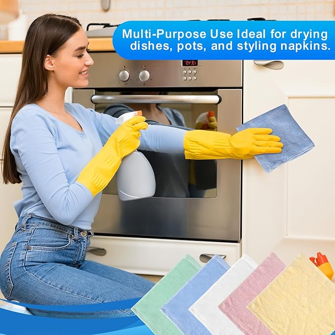 10 Pack Microfiber Wash Cloth, 10x10 Inch Highly Absorbent and Soft Feel Fingertip Towels, Machine Washable Washcloths for Bathroom, Gym, Hotel, Spa and Kitchen, Multicolor