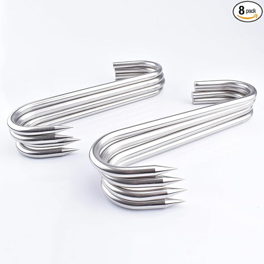 10 mm Meat Hook, 10 inch Heavy Duty S-Hooks Stainless Steel Meat Processing Butcher Hooks, 8 Pack