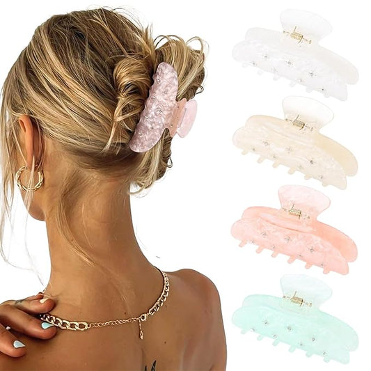 4Pcs Large Acrylic Clips - Big Non-Slip Banana Barrettes for Thick Hair, Strong Hold Jaw Clips for Women Girls