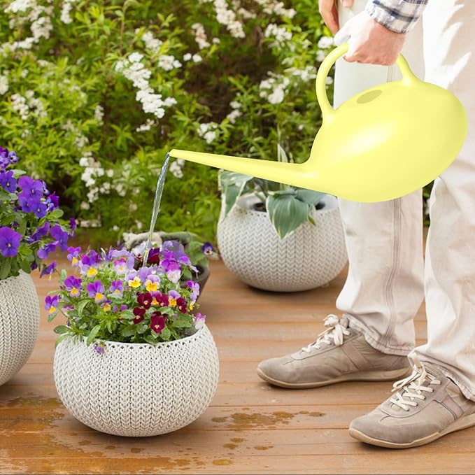 ZXJ Small Plastic Watering Can - 1/4 Gallon - for Home Plant Garden - Yellow