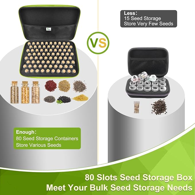80 Slots Seed Storage Organizer with 40 Seed Envelopes, Sturdy Organizer Storage Box with Label Stickers, Glass Container for Flower Vegetable Garden Seed Saving (Seeds not Included)