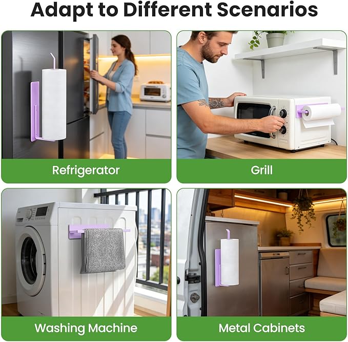 Magnetic Paper Towel Holder for Fridge, Toilet Paper Roll Holder Magnetic Paper Towel Rack Wall Mount Fridge Organizer for Papers Towel Roll Bathroom Toilet Garage RV Decor Kitchen Organization Purple