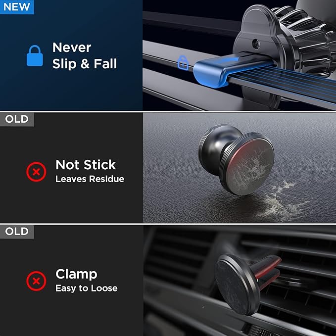 LISEN Magnetic Phone Holder for Car, Upgraded Clip + Ultra 6 Strong Magnets, Phone Magnets for Back of Cell Phone, Soporte de Telefono para carro, Gifts for Women Men, Car Accessories