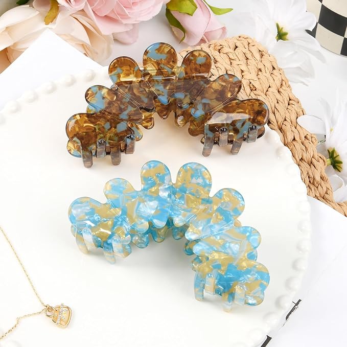 2 Pack Hair Claw Clips Women Large Tortoise Hair Clip French Design Barrettes Celluloid Leopard Print Accessories Jaw Clips for Thick Hair