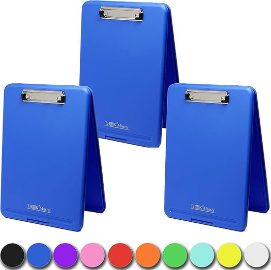 Think2Master [3 Pack] Blue Plastic Storage Clipboard. | 25% Heavier & Sturdier| Heavy Duty and Won’t Flex Like Other Brands (Compare The Weight). Storage Compartment Holds 150 Letter Sized Paper.