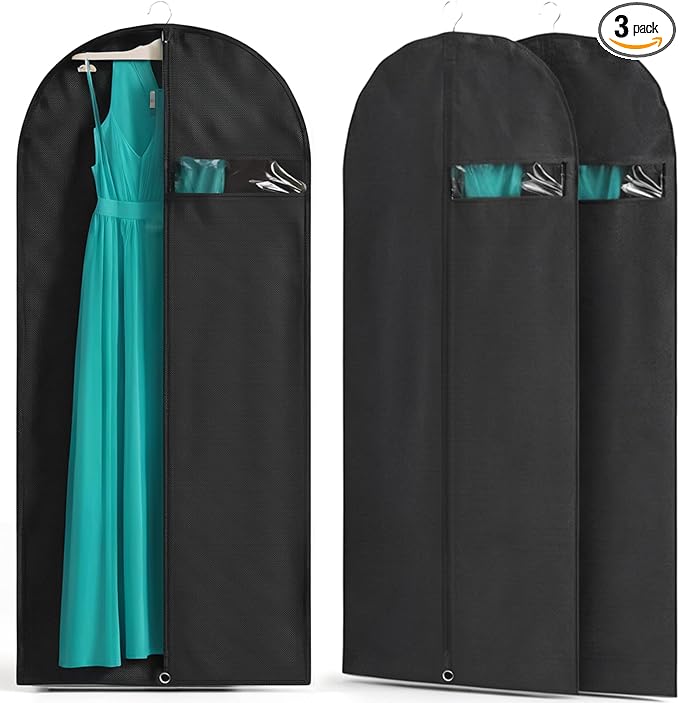 3 Pack Heavy Duty Garment Bags for Travel Suit Bags, Dress Bags, Garment Bags for Hanging Clothes with Pockets Men's Suit Holder for Shirts, Coats, Dresses (Black, 3Pack 60")