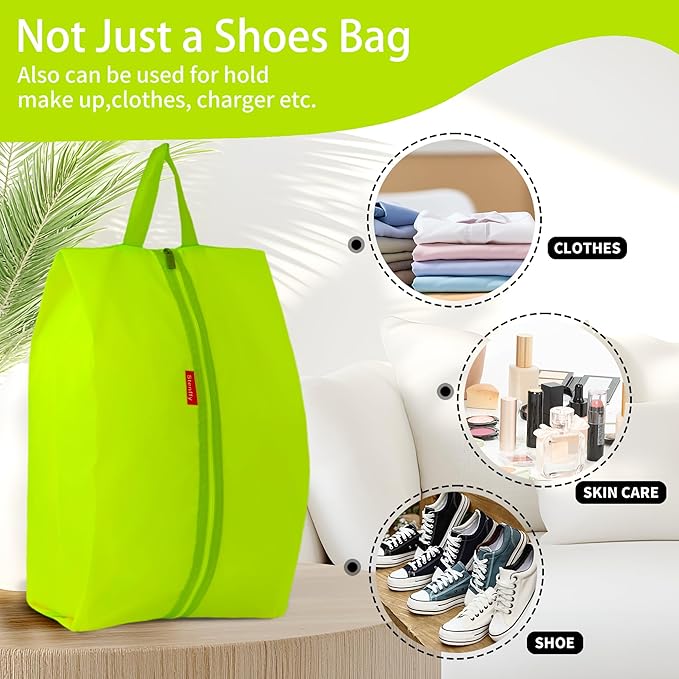 6pcs Portable Shoe Organizer, Travel Pouches with Zipper, Golf Shoe Bags, Clothes Bags, Soccer Cleats Bag Shoe Pouch for Gym, Waterproof, Odor-Resistant (Green)