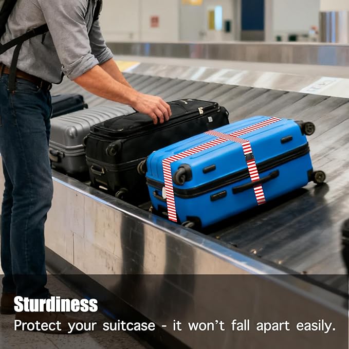 Nuxovilar Luggage Straps for suitcases red White Vertical Stripe Polyester 1.96x90.5inch 2 Set Suitcase Cargo Strap Travel Accessory Airport Hotel Road Trip