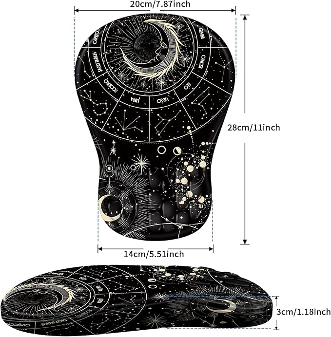 YIWEI Ergonomic Mouse Pad with Wrist Rest - Comfortable Office Mousepad with Memory Foam Wrist Support for Carpal Tunnel Relief, Mouse Pads with Non-Slip Base for Gaming and Home (Constellation)