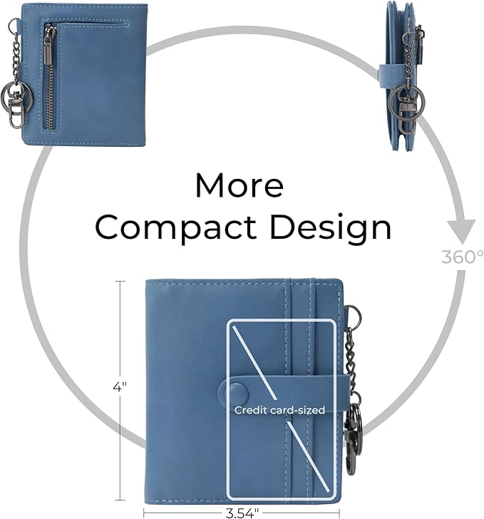 Alldaily Slim Keychain Wallet for Women, RFID Blocking Small Bifold Travel Credit Card Holder (Blue)