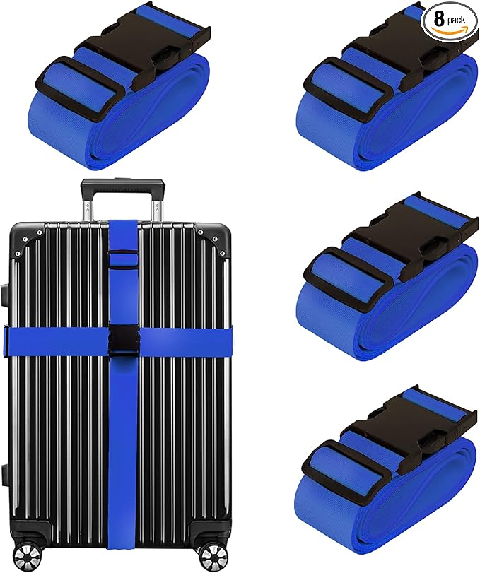 Luggage Straps for Suitcases TSA Approved Travel Belt 8 Pack by Chelmon (Blue)