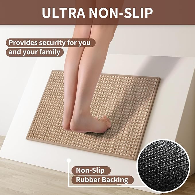 YDKGL Kitchen Mat Kitchen Rugs Sets of 2 PCS Non Slip Washable, Super Absorbent Soft Braided Kitchen Mats for Floor, Rubber Backing Comfort Standing Kitchen Sink Mat Runner Rug, Brown 17"x28"+17"x59"