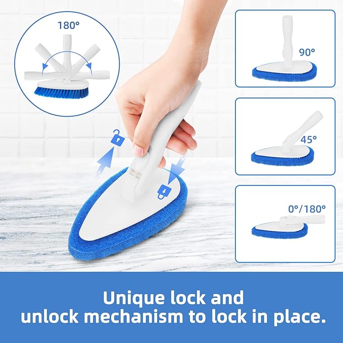 Qaestfy Shower Scrubber Cleaning Brush Combo Bath Tub Tile Cleaner Scrubber Brush with 51'' Adjustable Long Handle Scrub Brush for Bathroom Shower Bathtub Wall Mop Cleaning Scrubbing