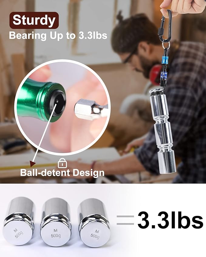 Katerk 6pcs 1/4 inch Hex Shank Aluminum Alloy Screwdriver Bit Holder 2 Sets, Lightweight Quick-Change Extension Bar Keychain Drill Screw Adapter Change Portable (With Black Carabiner)