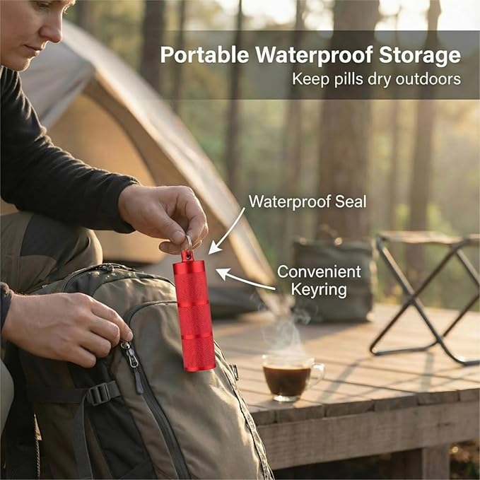 Waterproof Keychain Pill Holder - Compact, Portable, and Secure Pill Box with 3 Compartments - Pocket-Sized Pill Case and Container for Daily Medication on The Go (Wine Red)