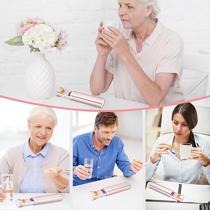 Betife Travel Pill Organizer Weekly 7 Day, Compact Daily Pill Box, Portable Medicine Case, Cute Pill Holder for Vitamins Supplements, Drawer-Shaped Pills Organizer(Pink)