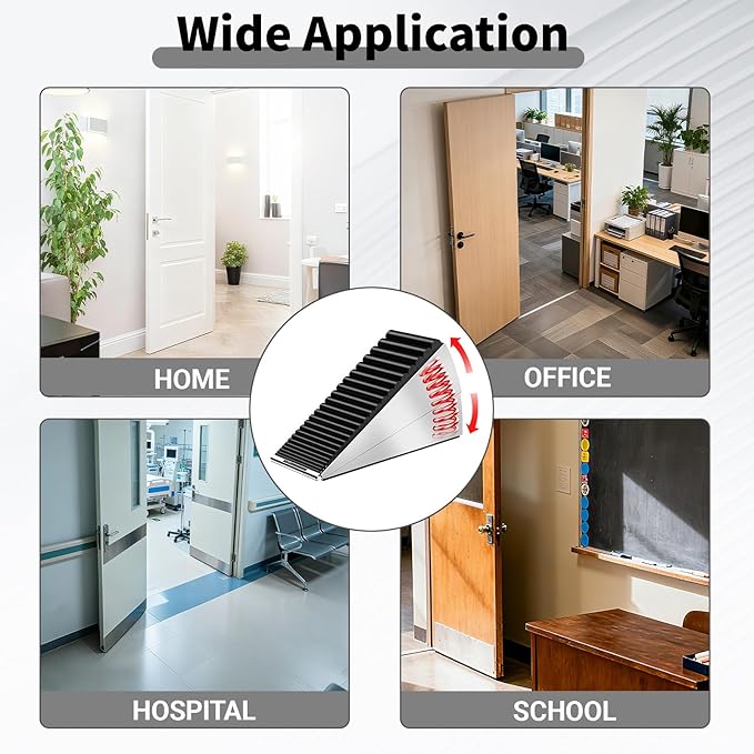ZDZQJIA Heavy Duty Door Stoppers for Bottom of Door - Adjustable Spring Large Door Stop Wedge, Anti-Slip Rubber Grip,3" High Metal Doorstop Suits Carpet,Tile,Commercial,Home-Silver1Pc+1 Wall Protector
