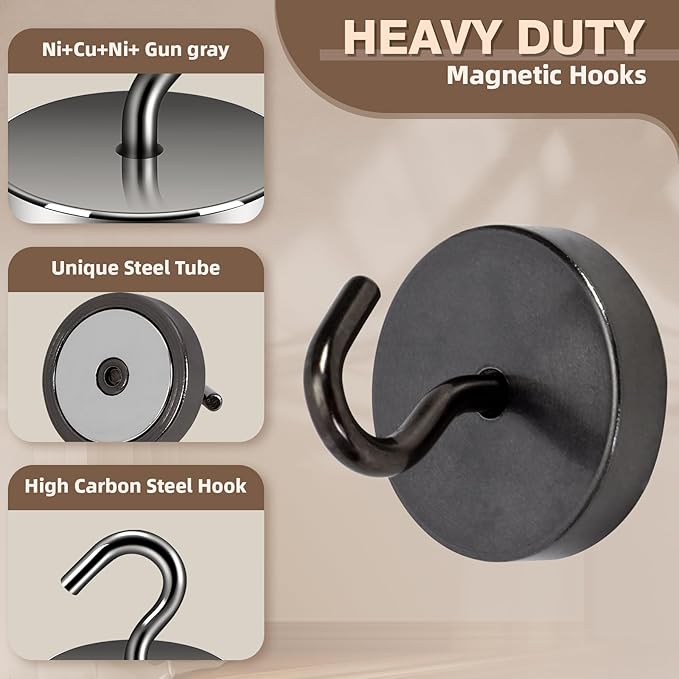 Neosmuk Magnetic Hooks, Cruise Ship Essentials, 100lb+ Heavy Duty Magnetic Hooks for Cruise Cabins, Refrigerator, Grill, Hanging, and Travel | Extra Strong Must-Haves Magnet Hook,Gunmetal