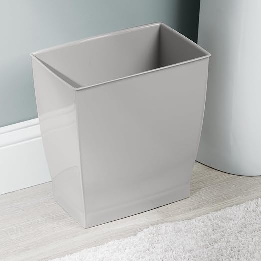 iDesign Small Plastic Bathroom Trash Can, Slim Rectangle Garbage Bin for Bedroom, Office, Dorm, 2-Pack, Gray