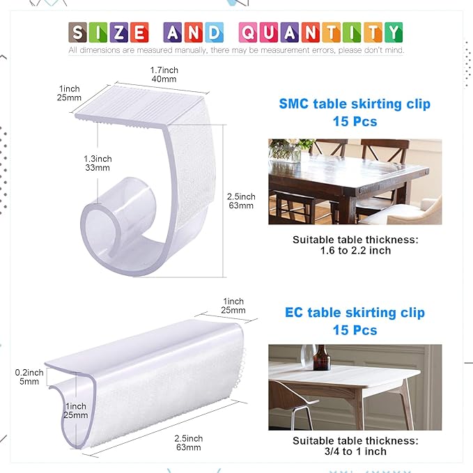 Glarks 30 Pack 2 Types Plastic Table Cover Clips Tablecloth Clips Table Skirting Clips with Hook and Loop for Indoor Outdoor Wedding Party Picnic Events