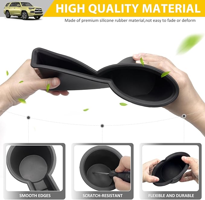 2PCS Cup Holder for 2014-2024 Toyota 4Runner Center Console Cup Holder Insert Cupholder Organizer Coaster Liner for 14-24 4 Runner Interior Accessories Black