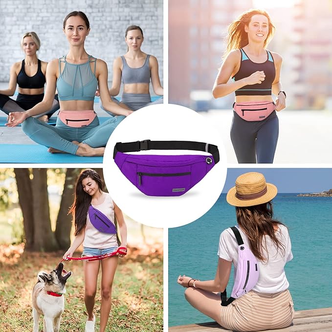 MAXTOP Large Crossbody Fanny Pack with 4-Zipper Pockets, Gifts for Enjoying Sports, Festivals, Workouts, Traveling, Running, Casual Wear - Hands-Free Wallets Waist Pack Phone Bag Carrying All Phones