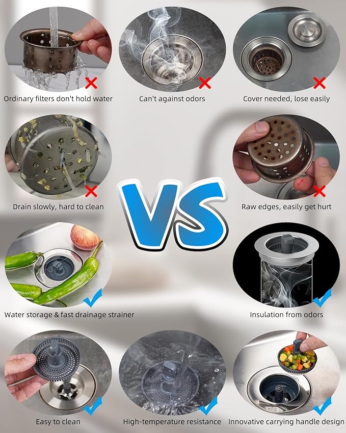 Hibbent 3-in-1 Kitchen Sink Drain Strainer and Stopper Combo, Chrome Stainless Steel Wrapped Shell, Anti-Clogging Basket Strainer with Foldable Handle for US Standard 3-1/2" Drain