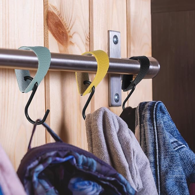 uxcell 4 Pcs PU Leather S Hooks, Multifunctional S Shaped Hooks for Hanging Coat Towel Camping Kitchen Bathroom Handle, Blue