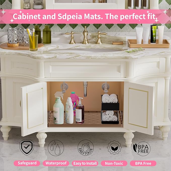 Sdpeia Under Sink Mat 28"×19" Waterproof Silicone Cabinet Liner & Sink Protector for Kitchen & Bathroom, Multi-Purpose Organizers Tray for Pets, Laundry, Cat Litter Mat