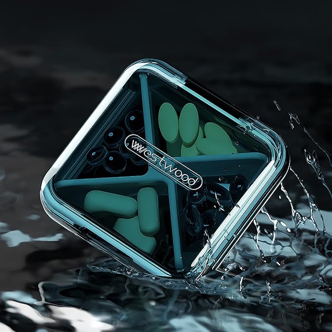 DUBSTAR Daily Pill Organizer,4 Compartments Portable Travel Small Pill Case, Pill Box for Purse Pocket to Hold Vitamins,Cod Liver Oil,Supplements and Medication (Blue)