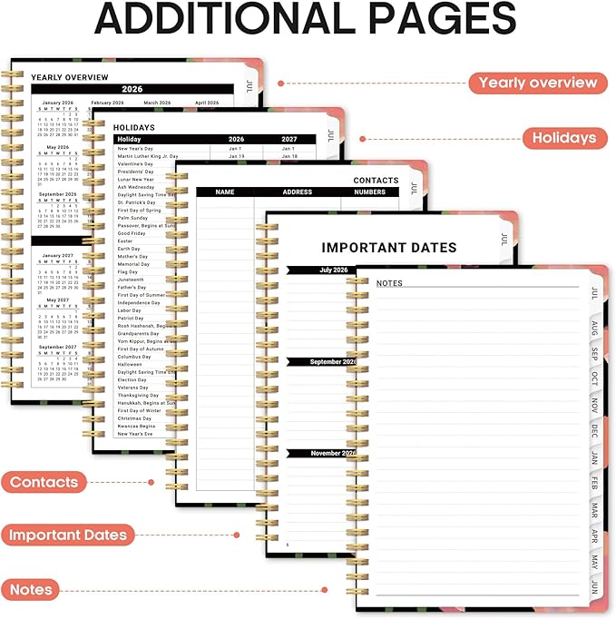 Planner 2026-2027, Academic Year Weekly and Monthly Calender Planner, from Jul 2026 - Jun 2027, Spiral Bound School Planning Book, Perfect for Teacher, Student, Women & Men, A5 (6.3" x 8.5"), Midnight Poppies