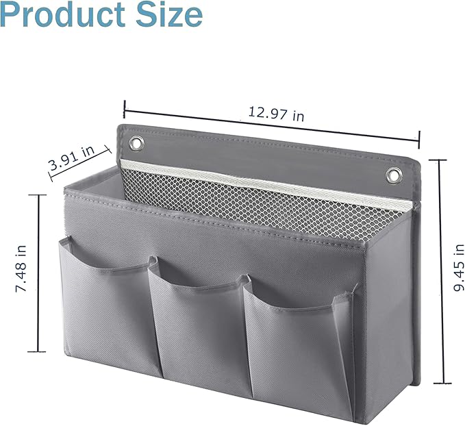 2-Pack Hanging Storage Baskets - Wall Organizer with 3 Pockets for Home/Dorm/Closet/Door, Multi-Purpose Space Saver for Office/Bathroom/Nursery - Foldable Fabric Organizer (Grey)