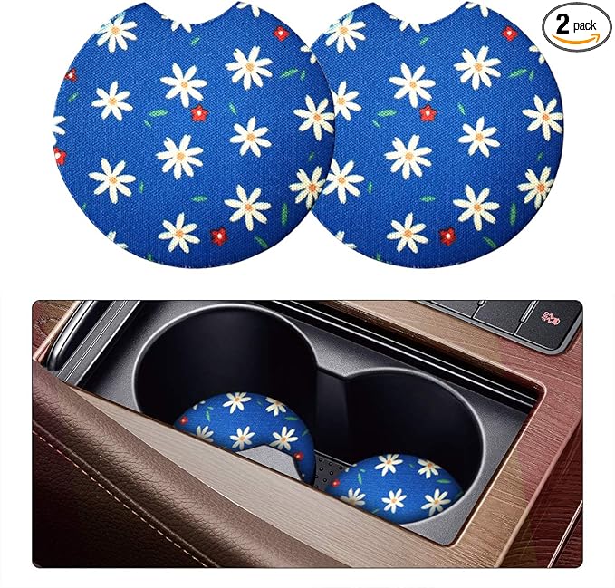2 Pack Car Coasters for Drinks Absorbent - 2.75 Inch Cute Car Cup Holder Coasters for Women, Removable Cup Holder Coaster for Your Car, Car Interior Accessories for Women & Girls (Chrysanthemum)