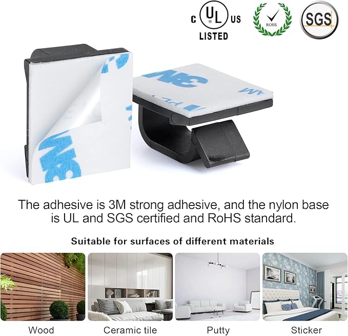 XHF 120 PCS Adhesive Cable Wire Clips Black, Outdoor Christmas Light Clips, Cable Management Wire Organizer Cord Holder for Under Desk, Car, Wall, TV PC Ethernet Cable