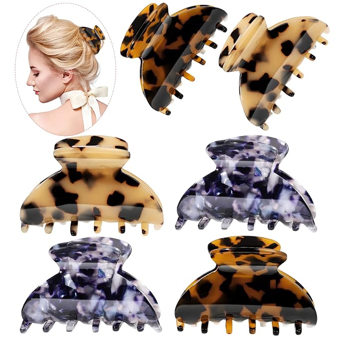 WILLBOND 6 Pieces Medium Hair Claw Clips for Thin Hair 2.6 Inch Tortoise Shell Clip Banana Jaw Hairpin French Style Barrettes Head Accessories for Women Girls(Fresh Pattern)